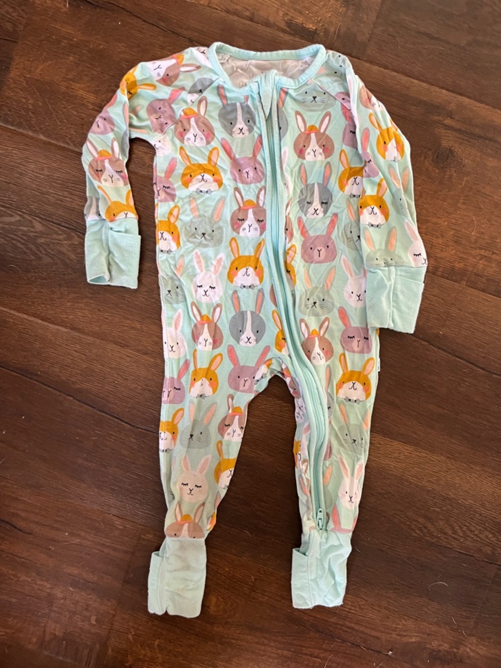 Little Sleepies Mint Bunny Print Footed One-Piece